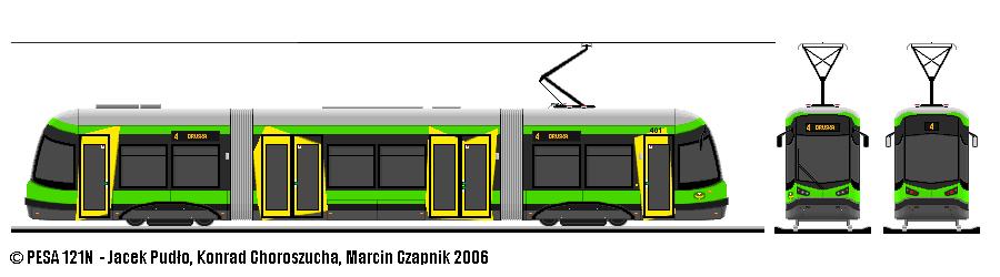 PESA 3-członowy, 2-wózkowy Elbląg: Tramicus (121N) 2006-07, 6 szt.