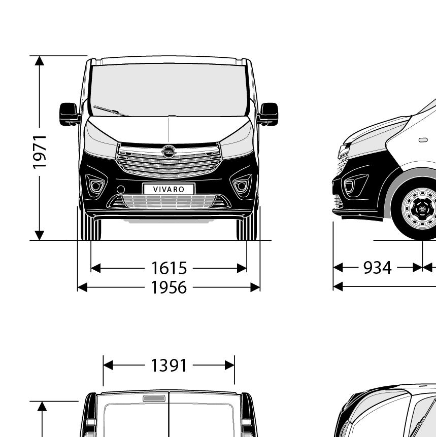 Wymiary, masy, pojemności Furgon (Furgon z podwójną kabiną) Nadwozie Długość całkowita (mm): Long: 4 998, Extra Long: 5 398 Wysokość