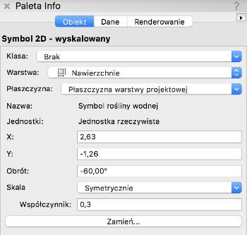 7) Na powierzchni stawu wstaw kilka symboli Roślina wodna 2D.
