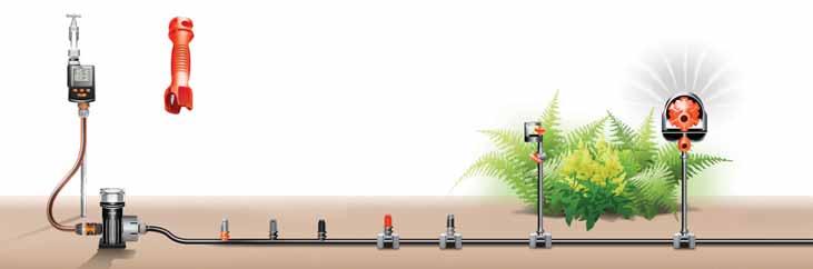 Krok 2 z 5 2b. Zraszanie rabat warzywnych i roślin ozdobnych Do nawadniania rabat i roślin na obrzeżach trawnika GARDENA Micro-Drip-System oferuje szeroki asortyment różnorodnych dysz zraszających.