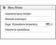 Wyświetlanie zegara i temperatury Aby wyświetlać czas i temperaturę w trybie pełnoekranowym, należy włączyć opcję Zegar. Wyświetlanie temperatury.