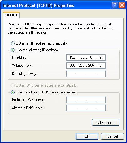 - 26 - Poniżej jest przedstawiony przykład konfiguracji komputera z systemem operacyjnym Windows XP/7/8/10 przeznaczonej do komunikacji bezpośrednio z posiadającym ustawienia fabryczne.