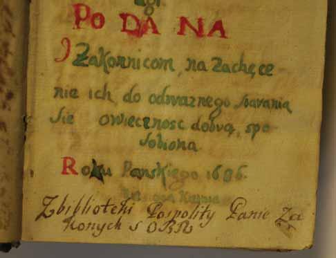 Kronika Projektu 489 Ryc. 4. Z biblioteki Pospolity Panie Zakonych SOBR, zapiska na karcie tytułowej rpsu sygn.