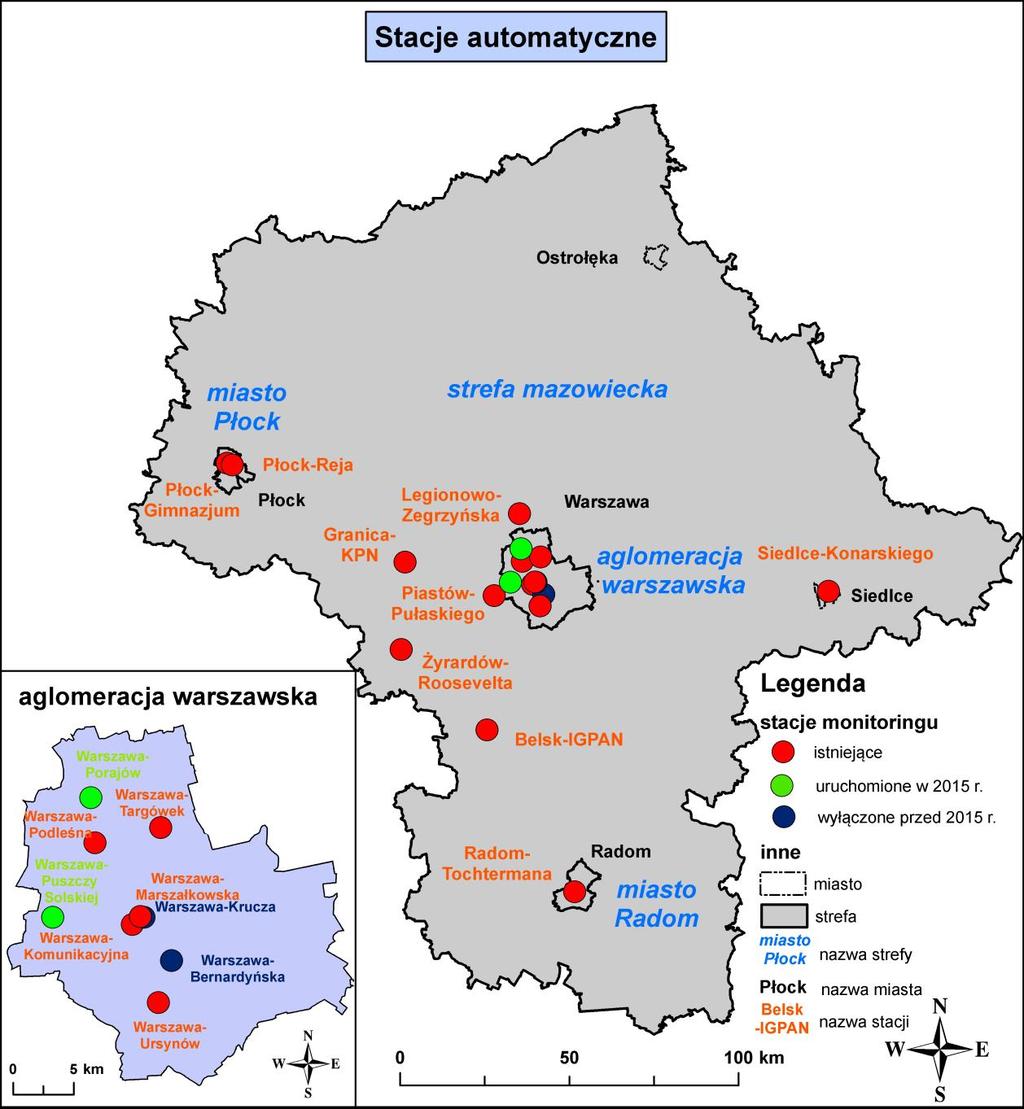 Zmiana map Mapę nr 2.1.1. Lokalizacja stacji automatycznych istniejących w województwie mazowieckim (str.