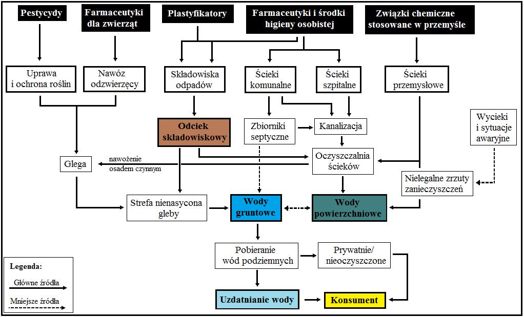 Źródła i losy EOCs w środowisku wodnym Opracowanie na podstawie: Díaz-Cruz, M.S., Barceló, D., 2008. Trace organic chemicals contamination in ground water recharge. Chemosphere 72, 333 342.