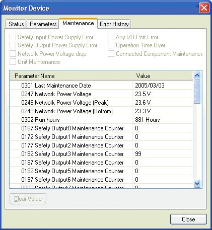 Monitorowanie za pomocą programu Network Configurator Użytkownik może monitorować datę konserwacji, stosując jedną z poniższych metod: (1) Zaznacz urządzenie, a następnie na pasku menu wybierz