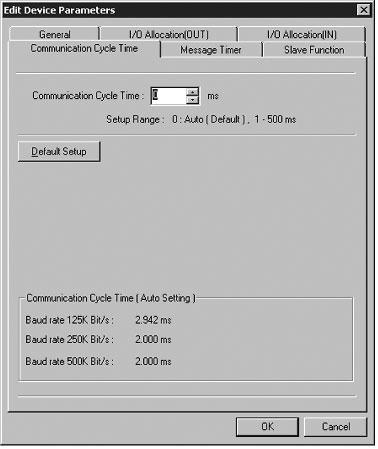 Ustawianie czasu cyklu komunikacyjnego Karta Communications Cycle Time (Device - Parameter - Edit) Ustawienie czasu cyklu komunikacyjnego i wartości czasu cyklu komunikacyjnego obliczane na podstawie