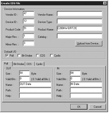 C-2 Tworzenie plików EDS Opcje EDS File - Create Plik EDS jest absolutnie niezbędny do utworzenia konfiguracji sieci za pomocą programu Network Configurator.