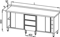 szafkami i szufladą (szuflada po prawej stronie) w szafkach znajdują się półki 1200 2414 2600 1300 2535 2739 1400 2656 2878 2700 5605 6016 2800 5739 6163 E 1260 1000 1910 2033 E 1243 2000