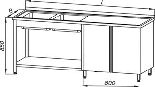 E 2295 E 2295 Stół ze zlewem 2-kom. (), szafką - drzwi uchylne i półką E 2295 P Stół ze zlewem 2-kom.