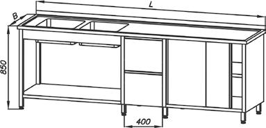 E 2370 2300 4524 4778 E 2370 Stół ze zlewem 2-kom. (), szafką - drzwi suwane i blokiem 2-ch szuflad E 2370 P Stół ze zlewem 2-kom.