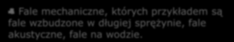 . Rodzaje fal Wykład 9 Fale mechaniczne, których przykładem są fale