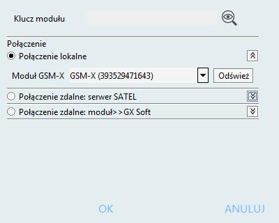 SATEL GSM-X 21 Rys. 19. Okno Połączenie : ustawienia dotyczące połączenia lokalnego. Połączenie zdalne: serwer SATEL Rys. 20.