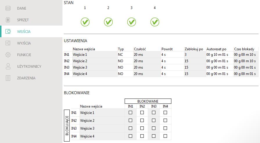 SATEL GSM-X 31 Rys. 28. Zakładka Wejścia. Zablokuj po liczba naruszeń, po której wejście zostanie automatycznie zablokowane (wejście jest blokowane po powrocie do stanu normalnego).