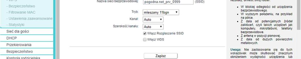 KROK 4 KONFIGURACJA URZĄDZENIA 1. Przechodzimy do zakładki Sieć bezprzewodowa. Domyślnie otworzy się podstrona Ustawienia podstawowe.