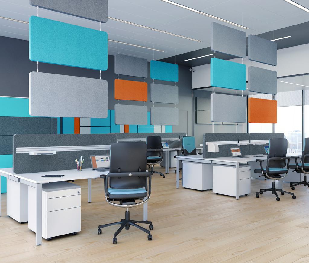 Suspended panels Panele podwieszane Vertical and horizontal sound-absorbing suspended panels reduce the reverberation time and improve other acoustic parameters for example, they lower the noise