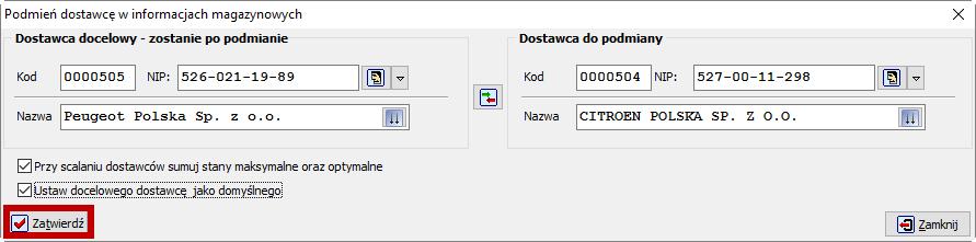 Ekran 20 Okno narzędzia podmiany dostawcy 4. Zmieniono dostawcę na Peugeot Polska Sp. z o.o. w cenniku CITROEN W cenniku producenta części zamiennych Citroen, zmieniono dostawcę na Peugeot Polska Sp.