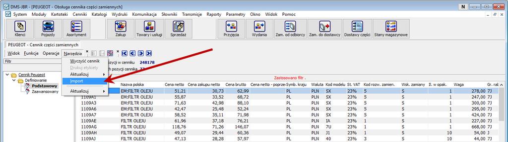 Dostosowano import cenników producentów PEUGEOT oraz CITROEN do obsługi dużych plików Wraz ze zmianą dystrybucji czesci zamiennych PSA zmianie