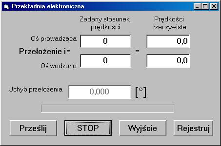 Komputer 6 na stanowisku służy do ustawiania wymaganego przełożenia przekładni elektronicznej, zmiany parametrów układu napędowego (współczynników regulatorów) oraz rejestracji dokładności pracy