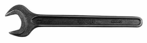 Osprzęt DIN 894 Klucz płaski jednostronny Ze stali specjalnej, z końcówką kątową 15, szczęki frezowane, hartowany i fosforanowany.