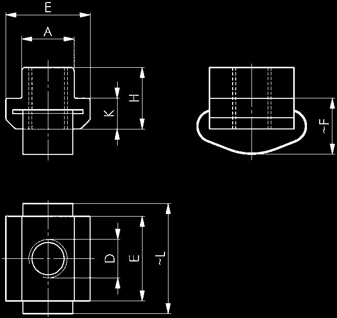 Nakrętka teowa Nr 508F Nakrętka teowa, patent (kamień ustalający do rowków teowych), ze sprężyną ulepszoną cieplnie, klasa wytrzymałosci 10. Spreżyna: stal szlachetna, nierdzewna.