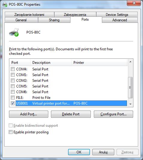 Dodawanie portu IP (połączenie przez interfejs LAN) Po zainstalowaniu sterownika drukarki, jeżeli do połączenia z drukarką będzie