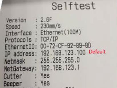 Poniżej na obrazku przykładowy wydruk testowy: Po sprawdzeniu aktualnego adresu IP drukarki można podłączyć komputer do sieci LAN,
