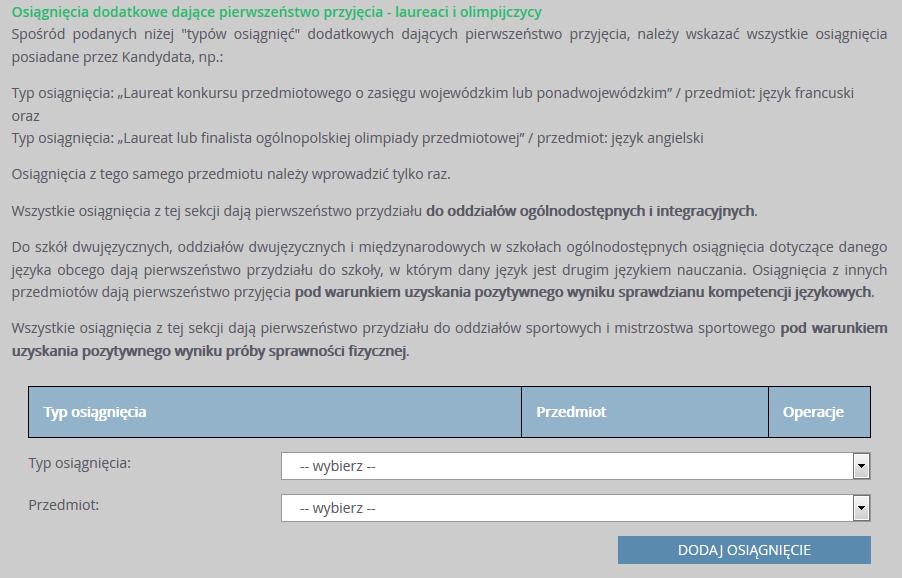 Jeśli kandydat posiada świadectwo z wyróżnieniem, należy zaznaczyć opcję Świadectwo z