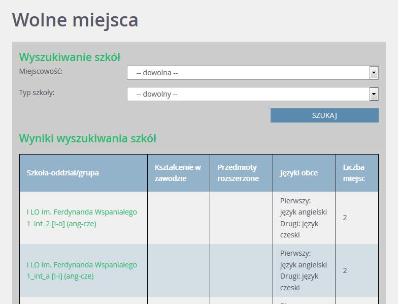 Przeglądanie danych kandydata w kolejnym logowaniu Statystyki przyjętych Po wybraniu z lewego menu opcji Statystyki przyjętych, a następnie wskazaniu danej szkoły, można poznać szczegóły dotyczące