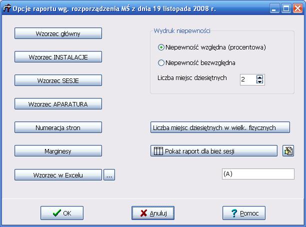 PROEKO R. Samoć Instrukcja programu "EMISJA" - 81 - dla pyłomierzy otwiera się okno Świadectwo wzorcowania pyłomierzy. Szacowanie niepewności.