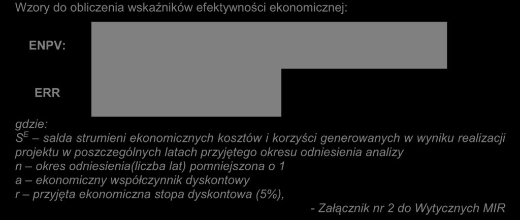 gdzie: EF n+ to ekonomiczny wynik projektu dla ostatniego roku analizy (n+ ) obejmujący: przychody, oszczędności i koszty finansowe (skorygowane o efekty fiskalne i rozrachunkowe, bez finansowej W