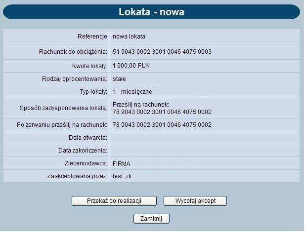 PRZEKAZANIE LOKATY DO REALIZACJI Po podpisaniu lokaty należy przekazać ją do realizacji. W tym celu należy kliknąć na ikonę oznaczającą status dokumentu.