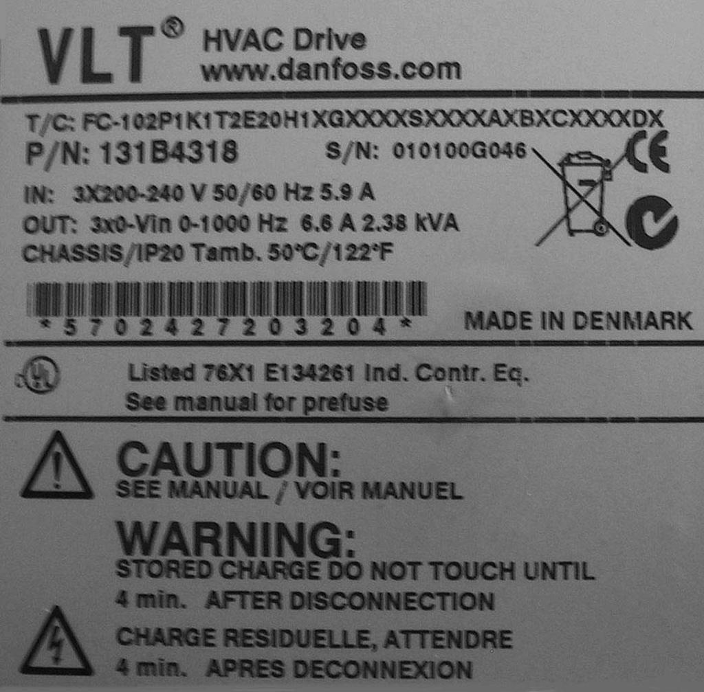 2. Wprowadzenie 2. Wprowadzenie 2.1. Wprowadzenie 2 2.1.1. Identyfikacja przetwornicy częstotliwości Poniżej przedstawiono przykładową etykietę identyfikacyjną.