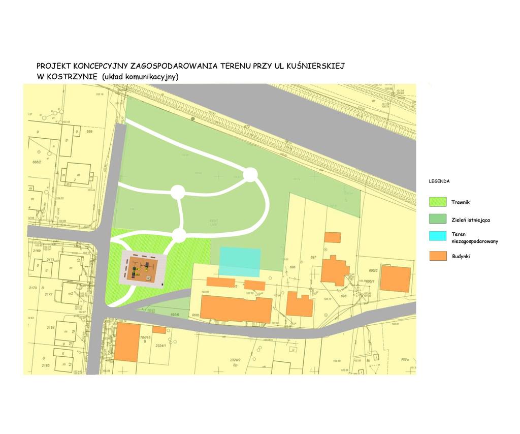 Koncepcja zagospodarowania parku przy ul. Kuśnierskiej i Rzemieślniczej w Kostrzynie - układ komunikacyjny wersja B 2.