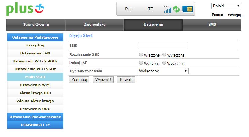 Dla każdej z sieci można określić indywidualne ustawienia, tj. nazwę (SSID), widoczność sieci, izolację punktu dostępu (względem sieci podstawowej) oraz skonfigurować zabezpieczenia.