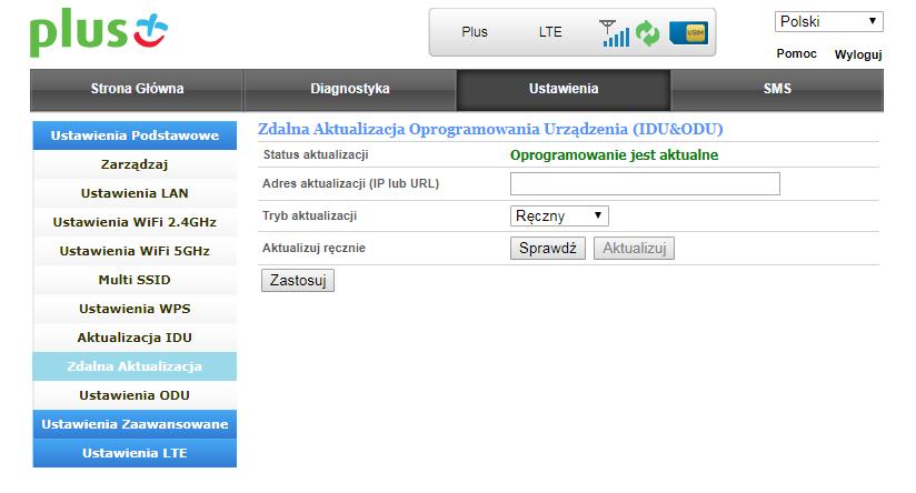 Zdalna Aktualizacja W zakładce Zdalna Aktualizacja można zmienić ustawienia automatycznej aktualizacji zestawu. Status aktualizacji określa czy oprogramowanie jest aktualne.