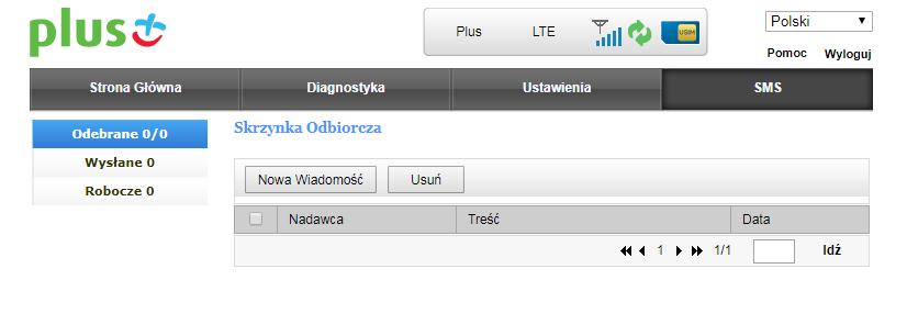 SMS Opcja SMS umożliwia obsługę krótkich wiadomości tekstowych. Odebrane W zakładce Odebrane widzimy otrzymane wiadomości tekstowe.
