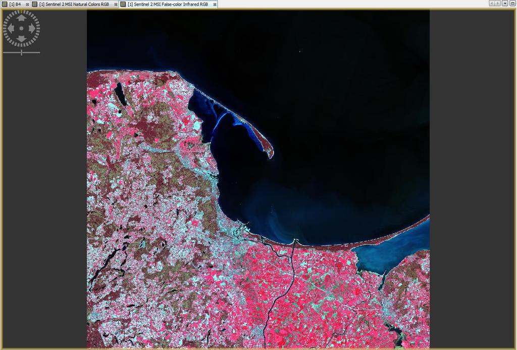 Możesz przypisać ręcznie kanały lub z pola Profile wybrać Sentinel 2 MSI False-color Infrared kanały zostaną wtedy prawidło dopasowane (ryc. 14).