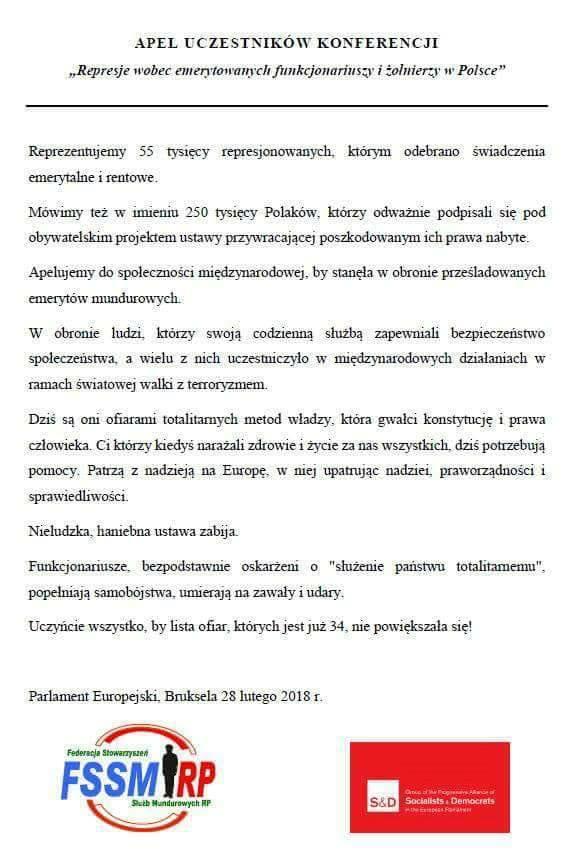 W Brukseli zostawiliśmy taki Apel: Niestety liczba w Apelu