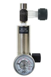 0 lpm z przyciskiem To proste urządzenie jest wyposażone w przycisk aerozolowego uwalniania gazu w tempie 0,5 l/min z dużych butli. Wskaźnik ciśnienia pokazuje zawartość butli.
