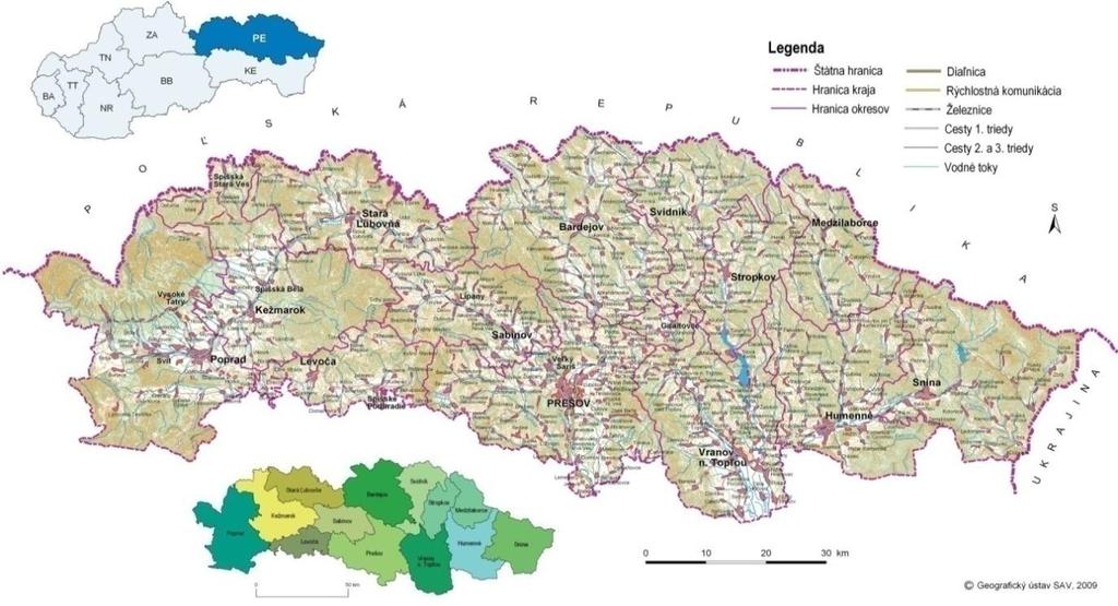 Identifikácia územia PSK Na severe je riešené územie vymedzené štátnou hranicou Slovenskej republiky s Poľskou republikou (Malopoľské a Podkarpatské vojvodstvo) v dĺžke asi 360 km, na východe štátnou