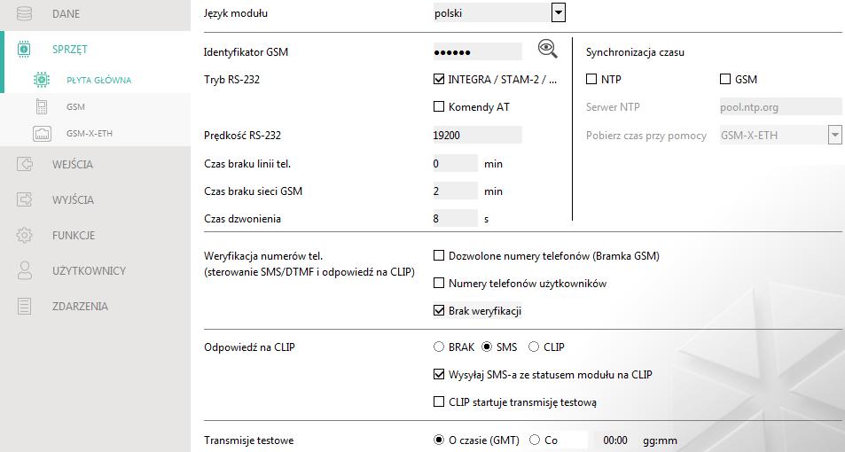 SATEL GSM-X 27 Rys. 25. Zakładka Płyta główna. Identyfikator GSM ciąg do 6 znaków alfanumerycznych identyfikujących moduł podczas komunikacji ze stacją monitorującą STAM-2.