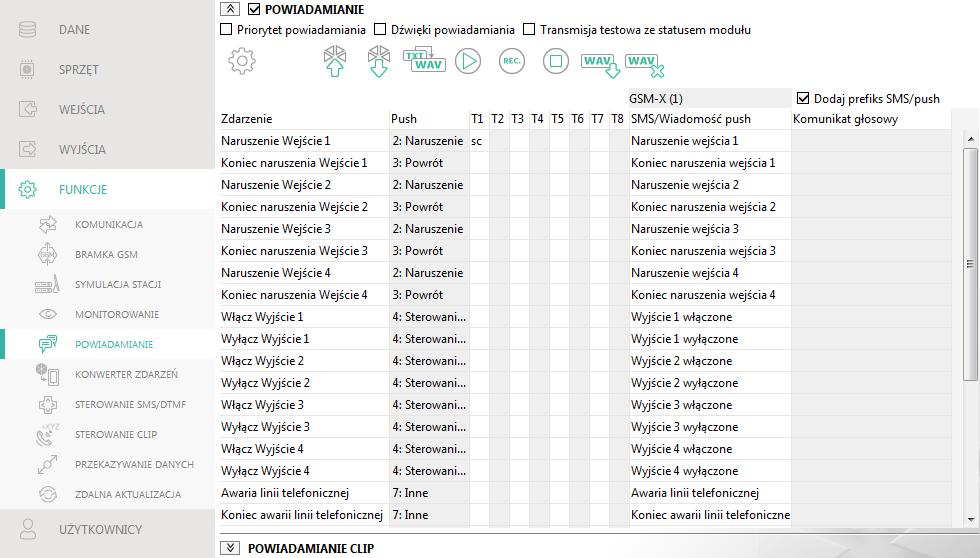 44 GSM-X SATEL Rys. 36. Zakładka Powiadamianie. Powiadamianie jeżeli opcja jest włączona, moduł może powiadamiać o zdarzeniach dotyczących modułu.