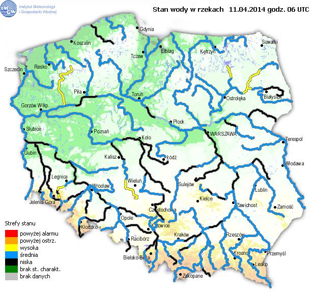 LEGENDA: Bardzo nisko Nisko Średnio Wysoko Bardzo wysoko Próg alarmowy Brak pomiaru Powyższa