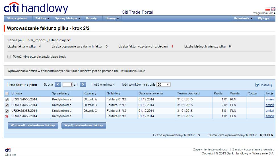 3.4. Wprowadzanie faktur/zamówień za pomocą importu danych Faktury lub zamówienia można też wprowadzać poprzez import z pliku.