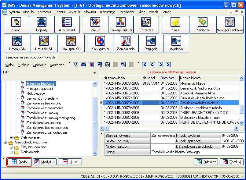 Ekran 3. - Okno obsługi modułu zamówień.