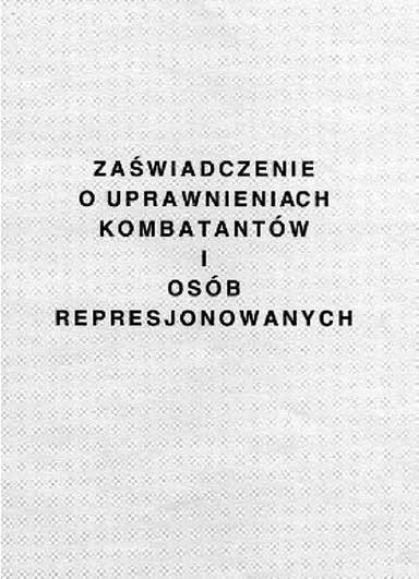 Represjonowanych) Zaświadczenie w okładkach z kartonu w kolorze