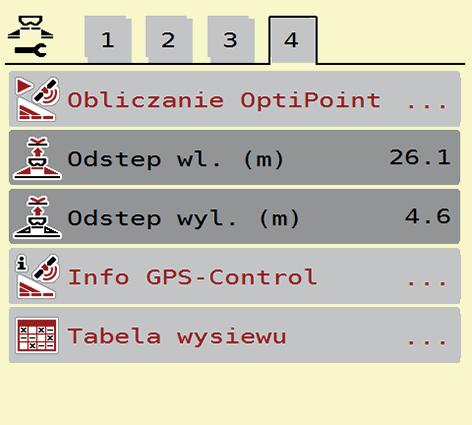 ustawień nawozu, zakładka 3 i 4 Nie wszystkie