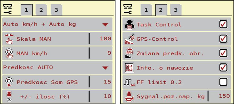 Obsługa AXIS-H ISOBUS 4 4.5 Ustawienia maszyny W tym menu można dokonywać ustawień dotyczących traktora i maszyny. Wywołać menu Ustawienia maszyny.