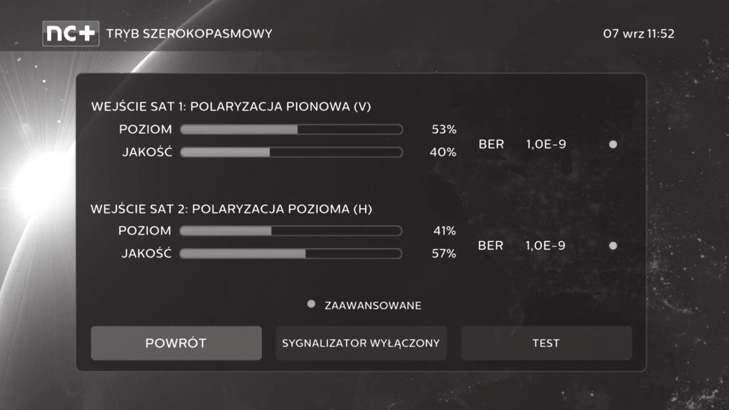 wejścia SAT 1/V dekodera, zaś przewód treści VOD oraz przyśpiesza przełączanie z wyjścia H konwertera do wejścia SAT 2/H kanałów. dekodera. Podłącz kable z konwertera typu Wide Band do wejść w dekoderze oznaczonych SAT 1/V i SAT 2/H.